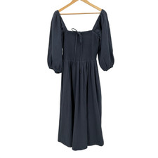 Quince Women 100% Organic Cotton Gauze Smocked Square Neck Midi Dress Indigo M