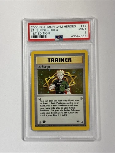 2000 POKEMON GYM HEROES 1ST ED #17 LT. SURGE-HOLO PSA 9