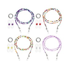 4 Pcs Stylish Eyeglasses Chain for Woman, Clear Purple/Colorful