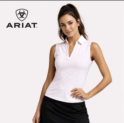 Ariat TEK Heat Series Polo Damen XS ärmellos weiß Golf Performance Top pink - Bild 1 von 4