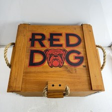 🍺 Enfriador de cerveza de madera vintage rojo para perro con forro de espuma de poliestireno y asas de cuerda