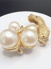 Brutalist Gold Tone Textured Fish Vintage Pin Brooch Faux Pearl — photo 5