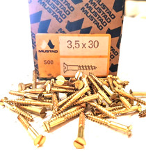 Vite per Legno a Spacco Italiano Testa Piana in OTTONE mm.3,5x30 Pz. 500 MUSTAD