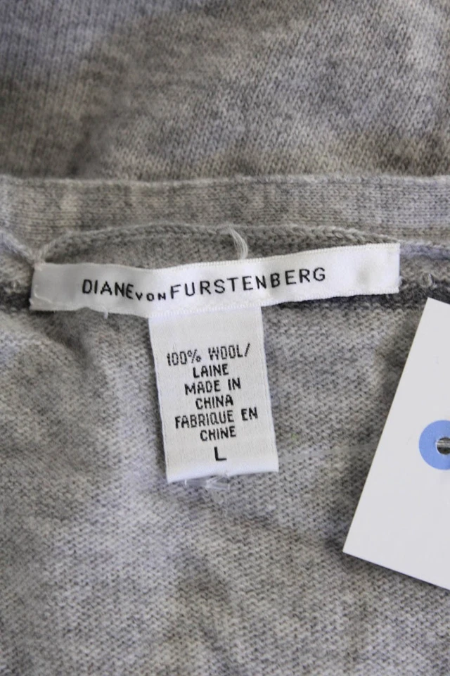 Cárdigan para mujer Diane Von Furstenberg gris lana geométrico cuello en V talla L Foto 4 de 4