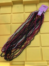 5 Packs New 33  Black, Silver  Rose Metallic Bead Plastic Necklaces 12 Per Pack
