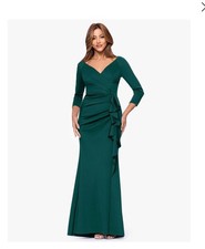 NWT XSCAPE Gown Sz 8 - gorgeous deep green - v-neck - 3/4 sleeves - MOB MOG