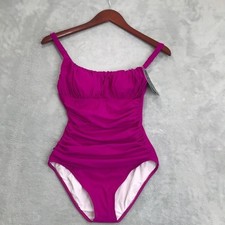 Profile by Gottex Magenta Peasant Shirred One Piece Swimsuit Size 8 New