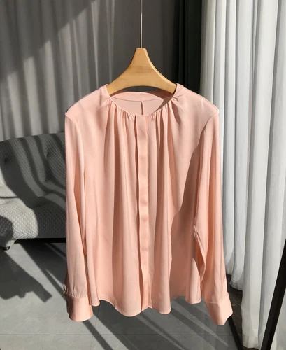 Damen Langarm 100% echte Seide Knopf Rundhals Shirt Bluse Büro Damen OL - Bild 32 von 38
