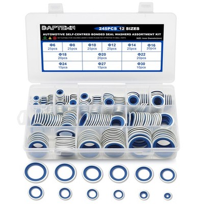 245PCS Metric Bonded Seal Dowty Washer NBR Zinc-Plated Automotive Self-Centre...