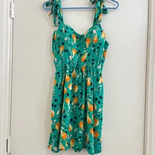 Y2K Babydoll Milkmaid Mini Sundress Whimsical Novelty Print Cottagecore Size L