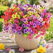 12 Bundles Artificial Flowers for Outdoors, UV Resistant Artificial Outdoor