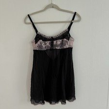 Vintage Y2K Victoria  s Secret 100 Silk Black Chemise Milkmaid Slip Large
