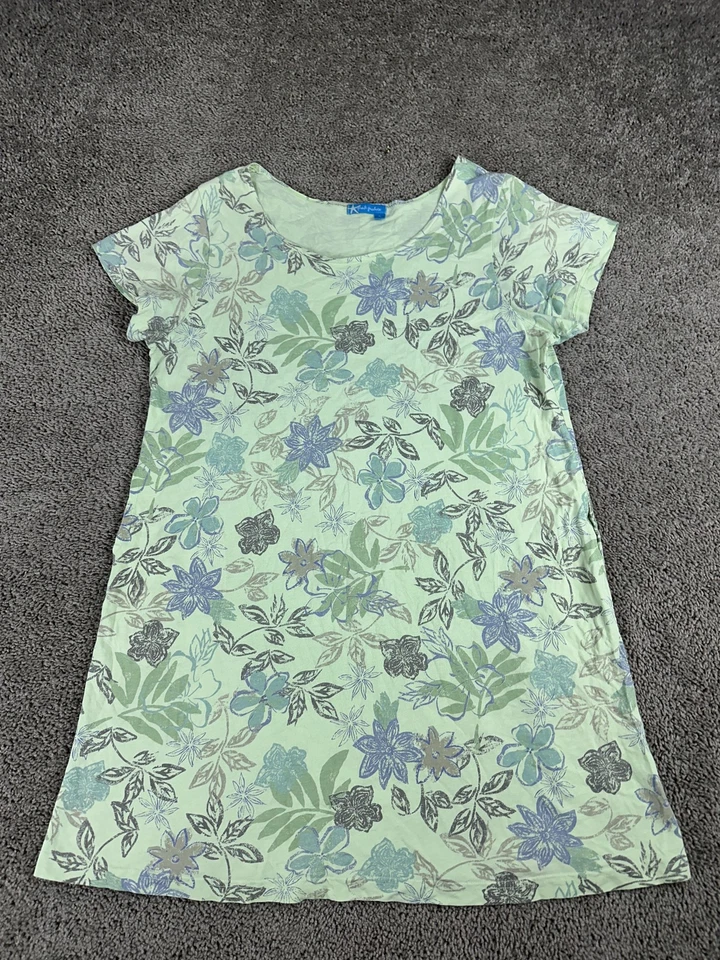 Vestido Fresh Produce Mujer XL Verde Floral Manga Corta Túnica Hecho en EE. UU. Playa Foto 2 de 4