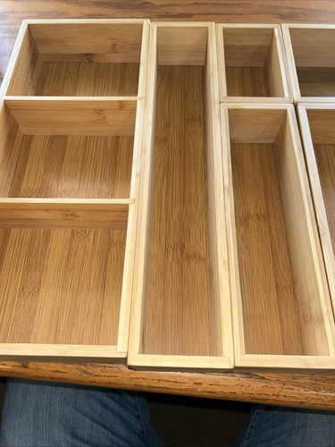 6pcs Bamboo Drawer Organizer Set Wood Storage Containers for Kitchen Bathroom - Picture 9 of 9
