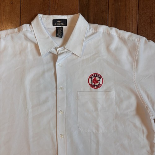 Mens Antigua MLB Boston Red Sox White Button Down Shirt Rayon Polyester sz XL - Picture 2 of 9