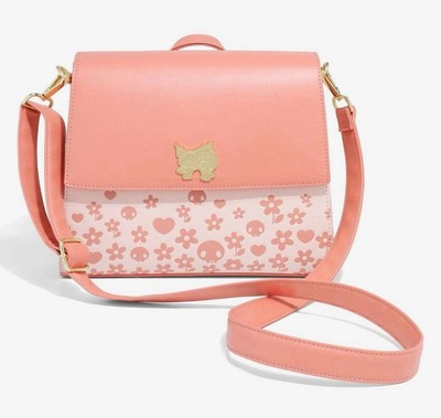Loungefly Sanrio My Melody & Kuromi Pink Floral Skulls Crossbody Flap Bag Purse 