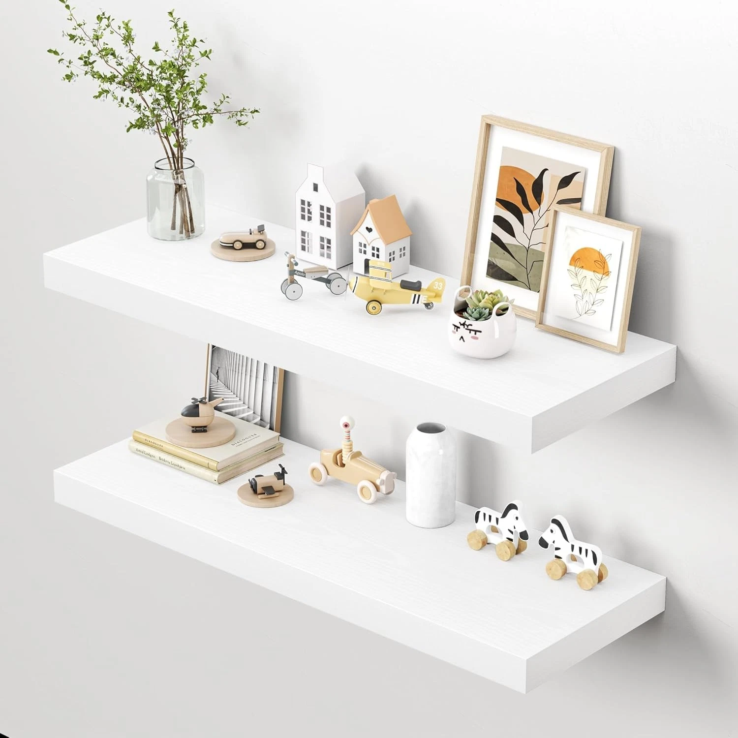 40" Floating Shelves Wall 12" Deep Thicker White Floating Shelves Wall-Mounted