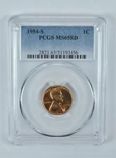 1954-S Lincoln Wheat Cent MS65 RD PCGS Blue Label
