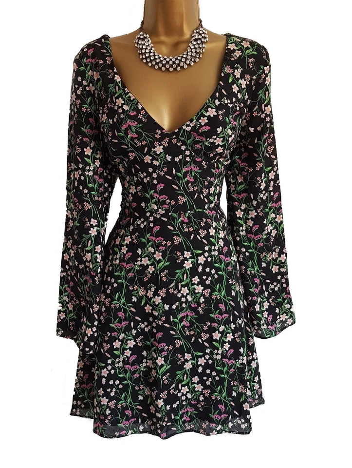 Vestido Patinador Floral Lipsy 16 Cuello en V Ocasión Fiesta Verano Botánico Manga Larga Foto 2 de 4