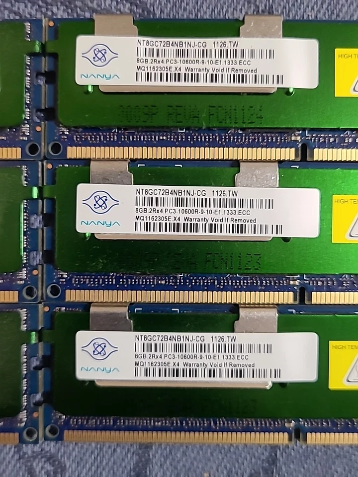 Lot Of 9x 8GB 2RX4 PC3-10600R Micron MT36JSF1G72PZ-1G4M1FE Nanya NT8GC72B4NB1NJ - Image 4 of 4