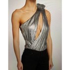Retrofete Silver Cassie Lame One Shoulder Bodysuit Size M NWT