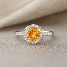 Citrine Diamond Statement 925 Sterling Silver November Birthstone Ring 1019