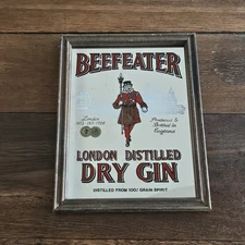 Beefeater Dry Gin Mirror Sign Bar Tavern Wood Frame 13.5" x 10" London Distilled