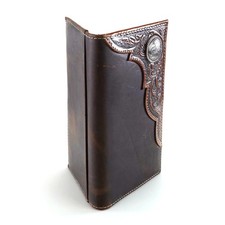 Ariat Mens Rodeo Wallet, Hand Tooled Leather Corner, Antiqued Silver Concho,