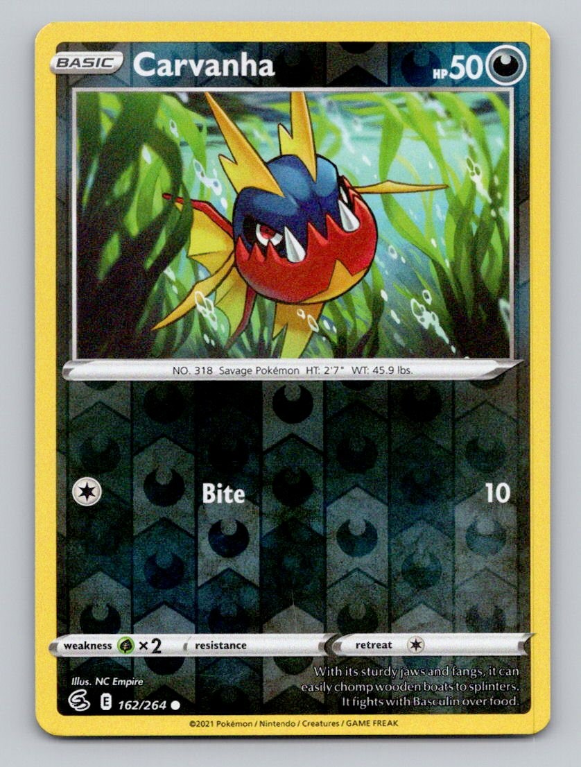 Reverse Holo Carvanha 162/264 Common Fusion Strike Pokemon