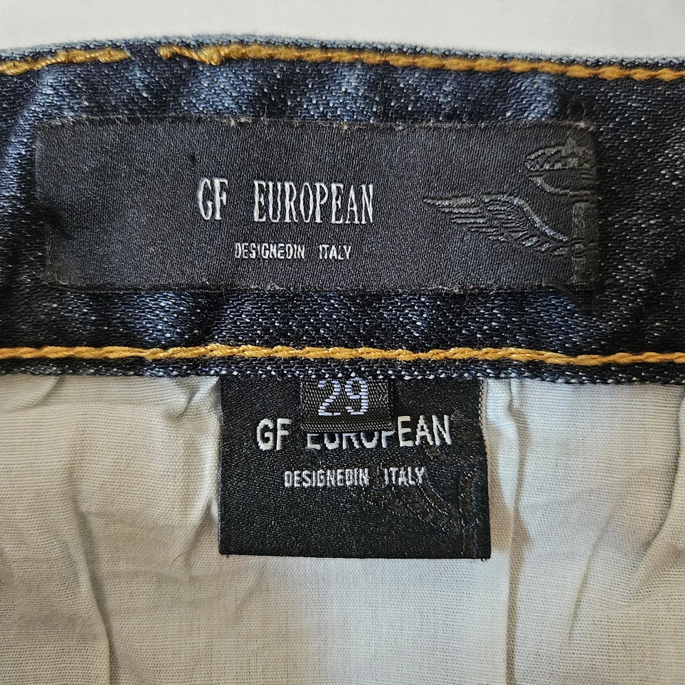 Pantalones de mezclilla Frankie Morello para hombre talla 29x30,5 GF parches europeos desgastados oscuro grunge Foto 3 de 4