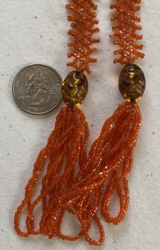 "Collar vintage de borla tejida con cuentas de semillas de naranja 20"" cuentas a mano C21ff" - Imagen 10 de 10