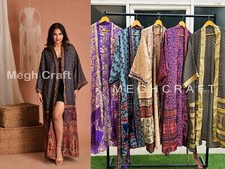 Women Handmade Silk Sari Vintage Kimono Robe Dress Body coverup - 5 Pcs Lot