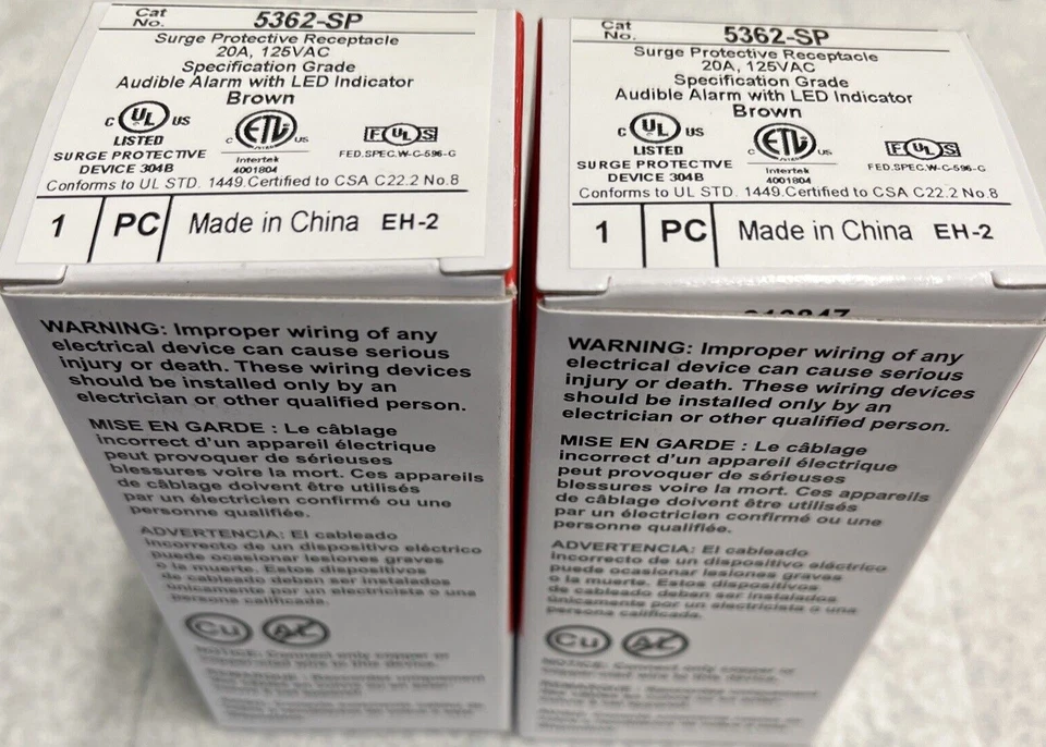 2 LEGRAND Surge Protective Receptacle 20a 125vac 5362-SP Audible Alarm w/LED 2pc - Image 3 of 4