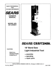 Owner's Manual & Parts List  Sears Craftsman 18" Band Saw - Model 351.243951