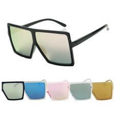Oversized Large Mirrored Reflective Flat Top XL Fashion Womens Sunglasses UV400