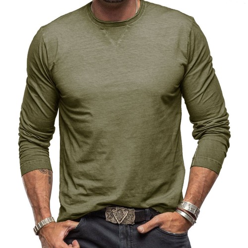 T-shirt uomo slim fit manica lunga girocollo casual elasticizzata blusa autunno - Foto 20 di 61