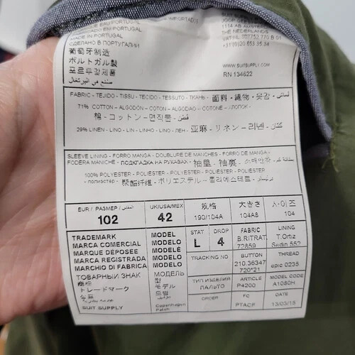 Suitsupply Copenhagen Men's 2 Piece Suit Size 42L Cotton Linen Olive Green *Read - Picture 2 of 19
