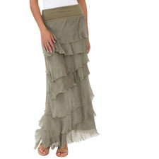 Womens Ladies Maxi Skirt Silk Italian Layered Ruffle Shredded Tiered Lagenlook