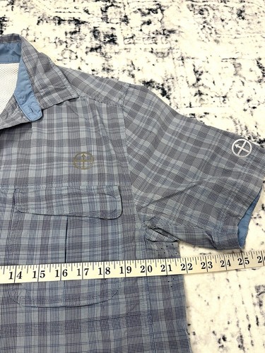 Vigilante Mens Shirt Blue Short Sleeve Button Up Outdoor Camping Hiking Pocket L - Picture 7 of 11