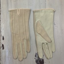 KAYSER - Vtg Womens Off-White Leather Fancy Dressy Gloves, Sz 7.5 - MUST SEE 