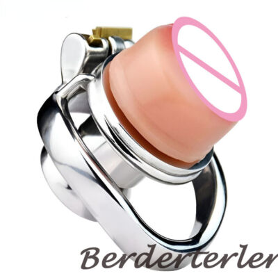 Flat Chastity Cage Device Men with Metal Tube Rings Lock Femboy Silicone Pussy