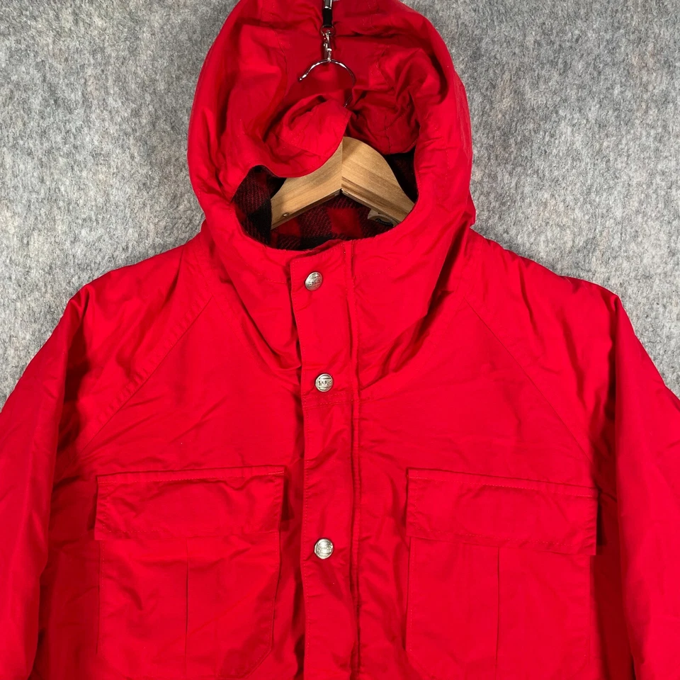 Vintage LL Bean Jacket Womens Medium Red Wool Tartan Inner Made USA Parka Coat - Image 2 of 4
