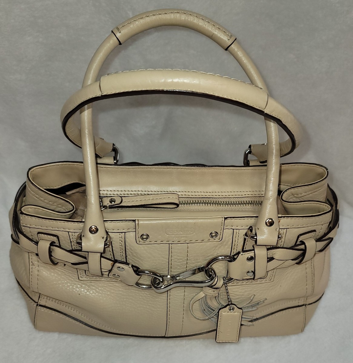 Coach Hampton Pink Pebbled Leather Purse Tassel Shoulder Satchel