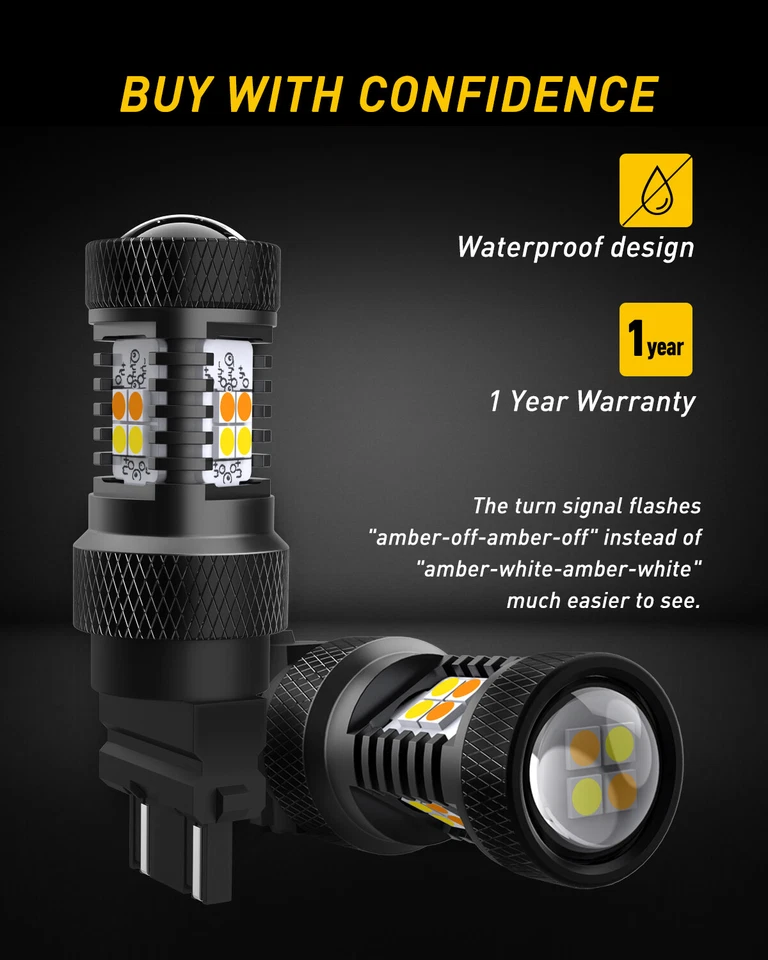 AUXITO 3157 2x LED Turn Light Signal Switchback Color Dual White Amber Parking - Image 2 of 4