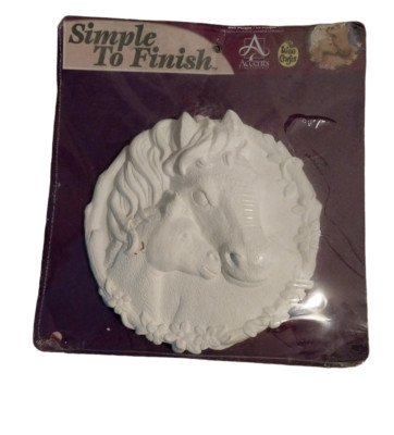 Simple to Finish Ready To Paint ''Horses''  Wall Plaster Plaque - 6'' Round