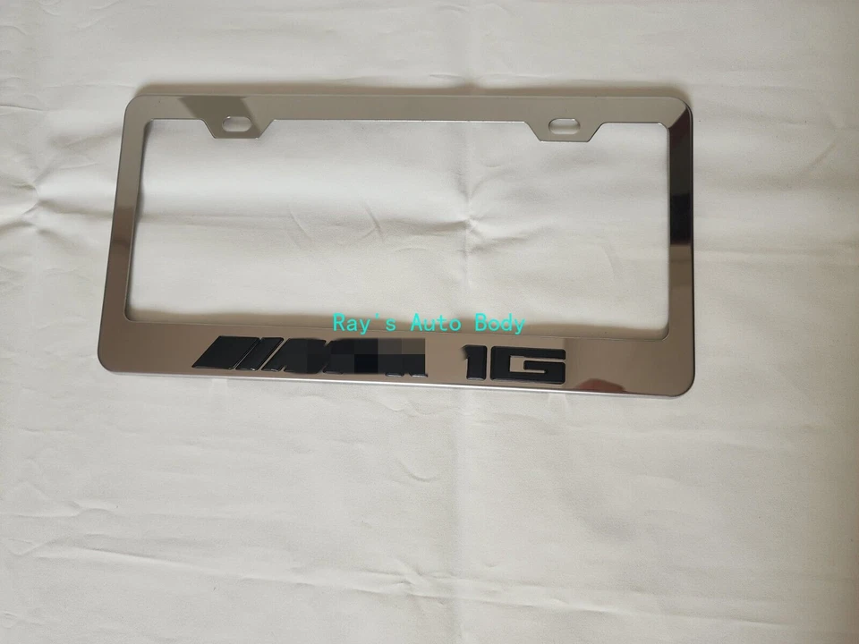 Fits For Mercedes Benz AMG Black 3D Emblem Mark Silver License Plate Frame - Image 4 of 4