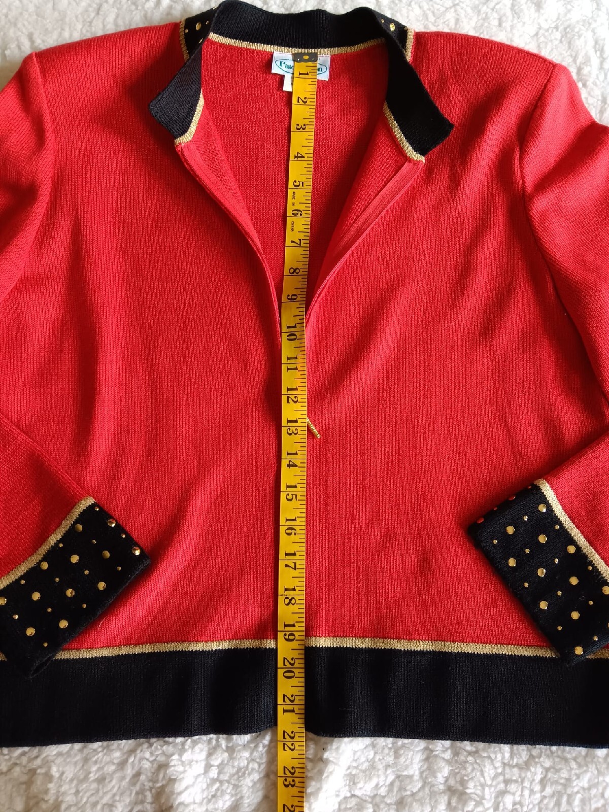 Patchington Red Zip Up Sweater Size Medium Made I… - image 6