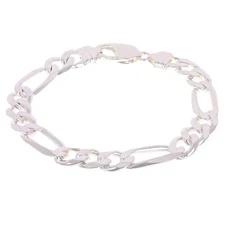 925 Sterling Silver Solid Figaro Link Bracelet 9.5mm 9" 27.9grams