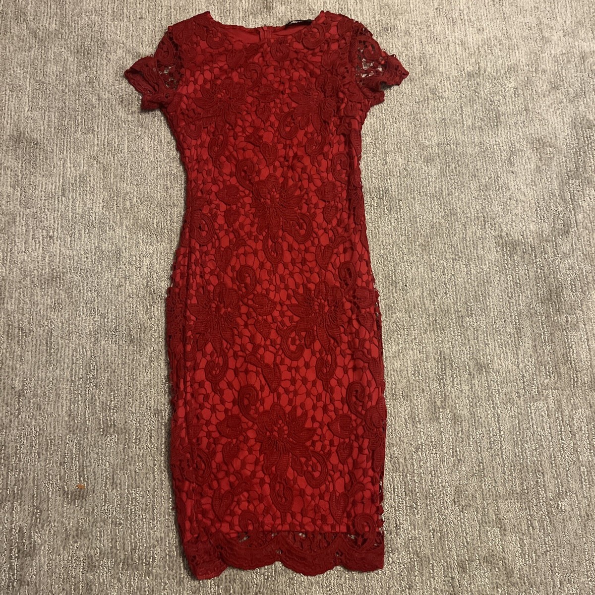 AX Paris Red Crochet Midi Dress Size 10