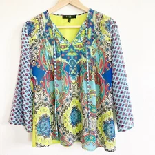 Citron Poeme Shirt Womens S Paisley Chiffon Peasant Blouse Top Semi Sheer Boho